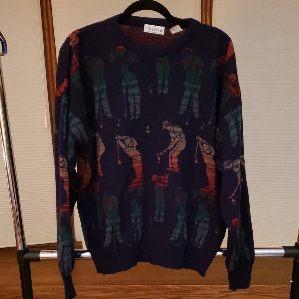 Vintage Golf Sweater. Wool Blend. Made In Italy. Collectif.